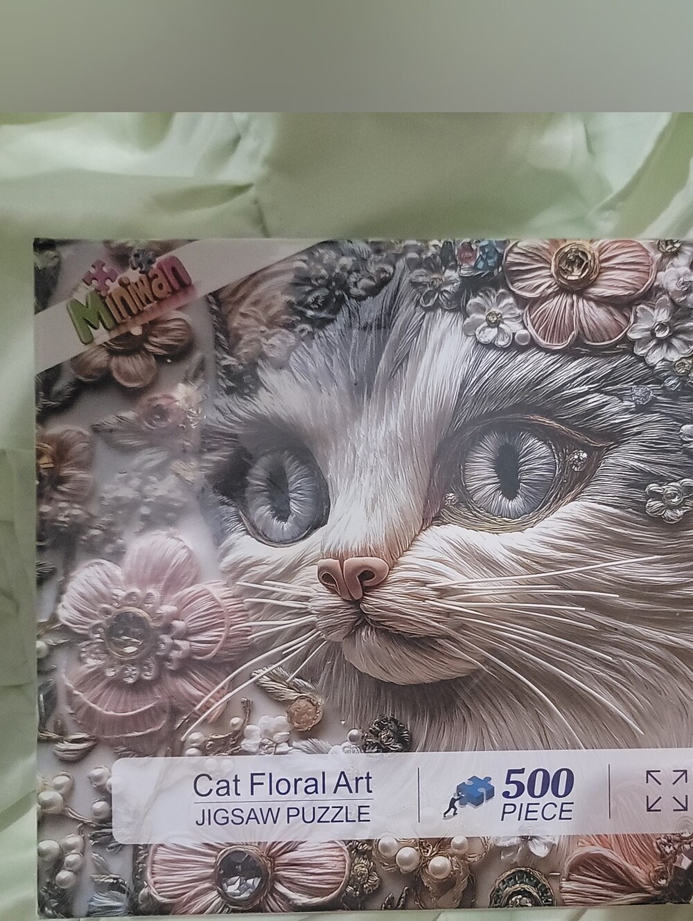 Cat Floral Art 500-Piece Jigsaw Puzzle - Pink & Cream